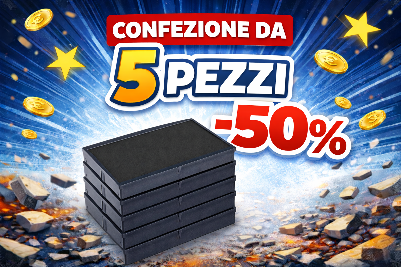 e50 promo sconto 50 Confezione Risparmio 5 pz. Tampone di Ricambio COLOP E/50 Nero – Sconto 50% - immagine 1